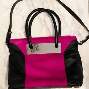 Hot Pink Fur & Black Leather Tote